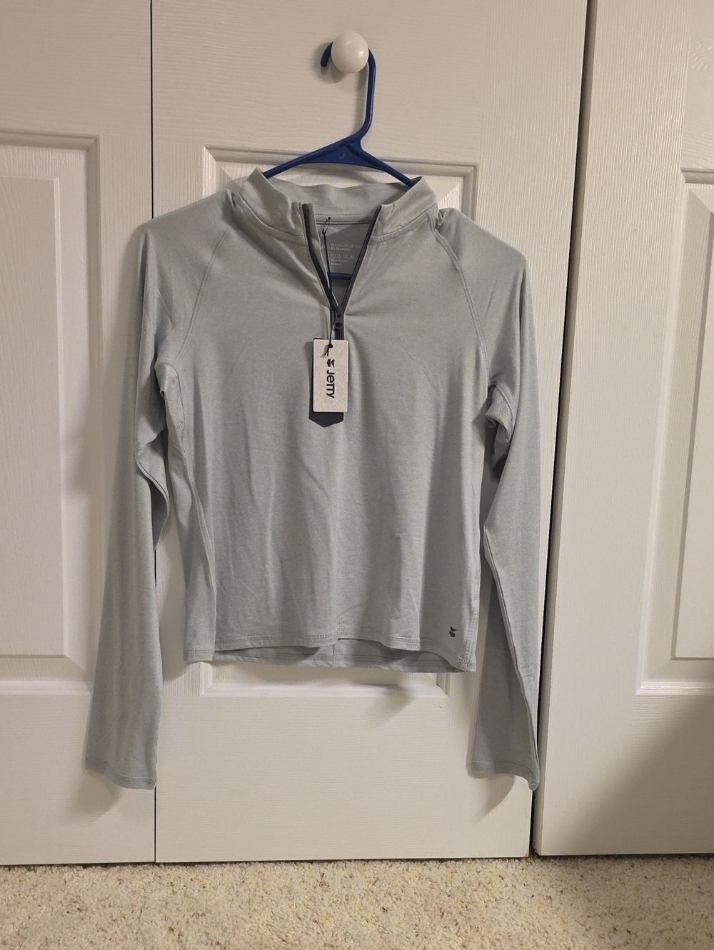 Quarter-Zip Long Sleeve Top in Light Gray